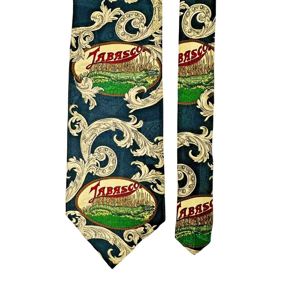 Tabasco Hot Sauce Silk Tie Vintage Novelty Food Logo Black Gold Mens